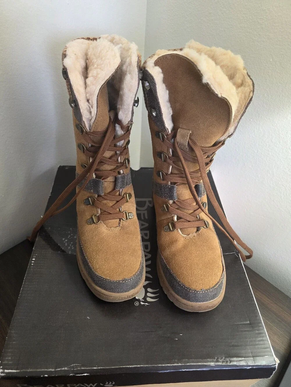 Bear Paw Women's Tan Faux-Shearling Lace-Up Winter Bootsw